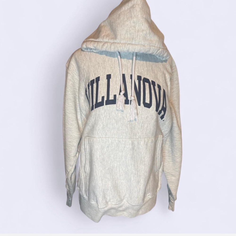Champion Villanova Cream Hoodie with Navy spellout lettering sz s cotton blend